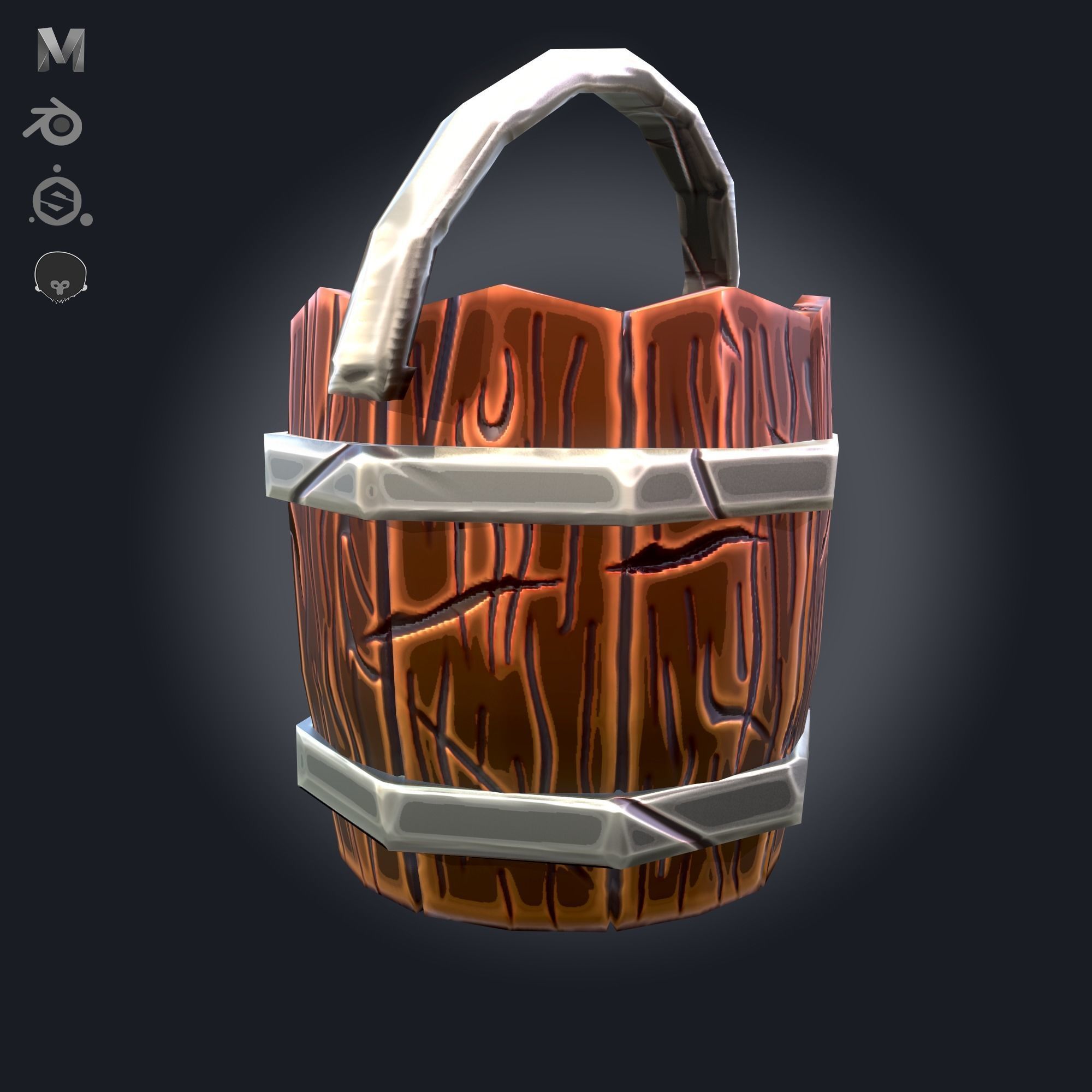 Stylized Medieval Bucket - PBR Game Ready Low-poly 3D model_5