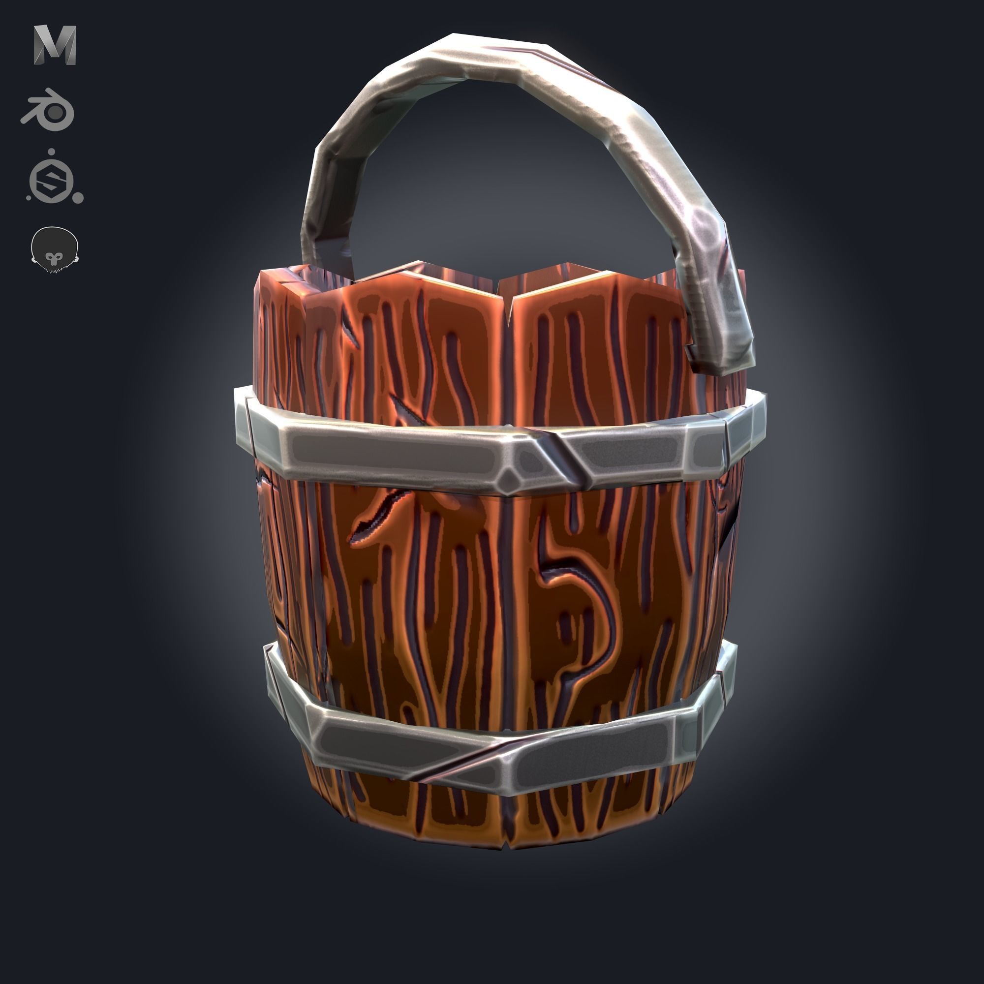 Stylized Medieval Bucket - PBR Game Ready Low-poly 3D model_4