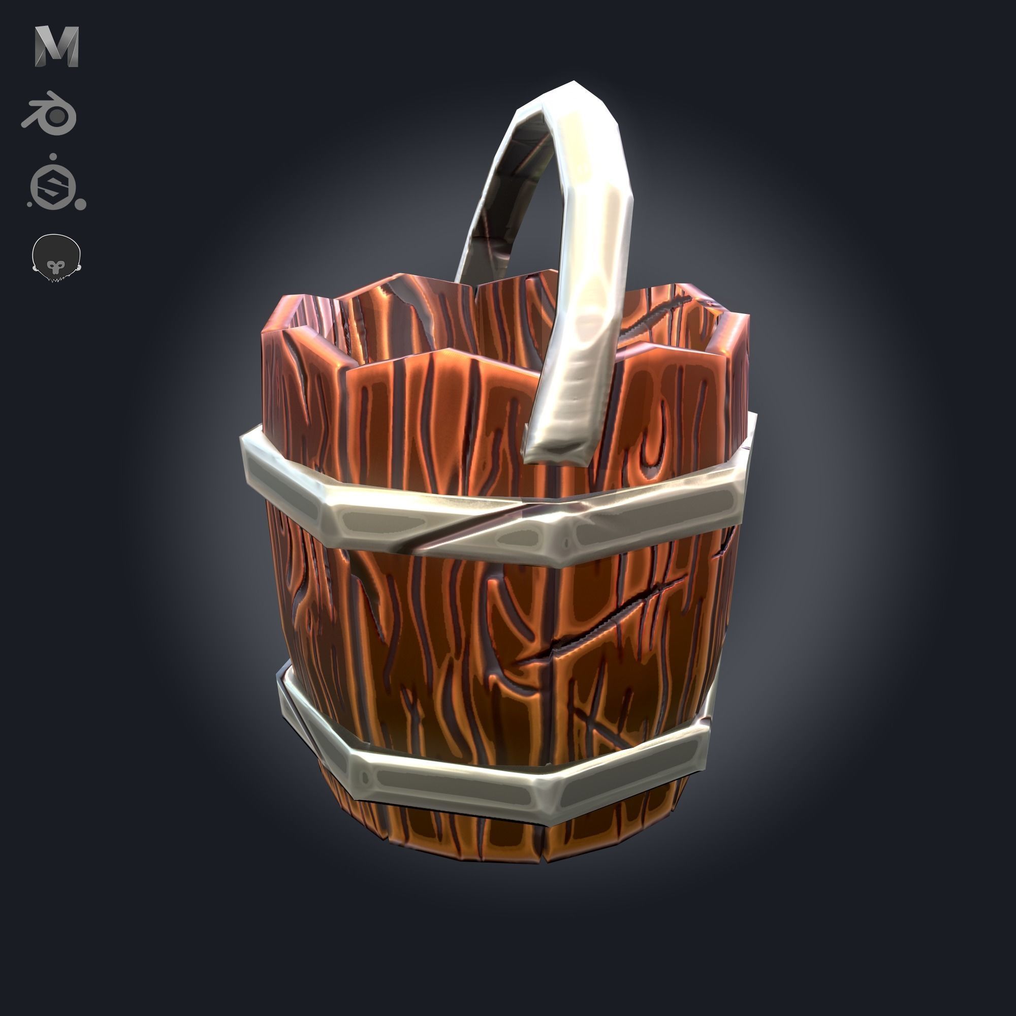Stylized Medieval Bucket - PBR Game Ready Low-poly 3D model_2