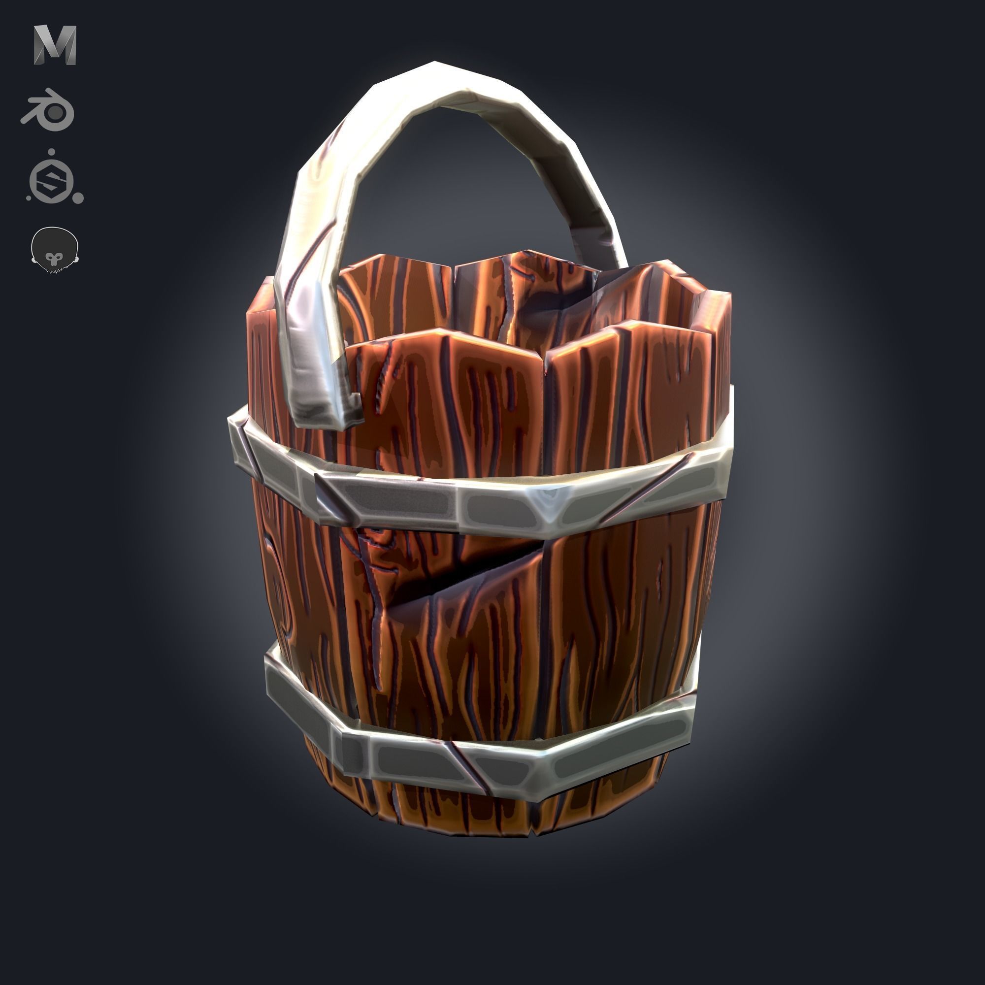 Stylized Medieval Bucket - PBR Game Ready Low-poly 3D model_3