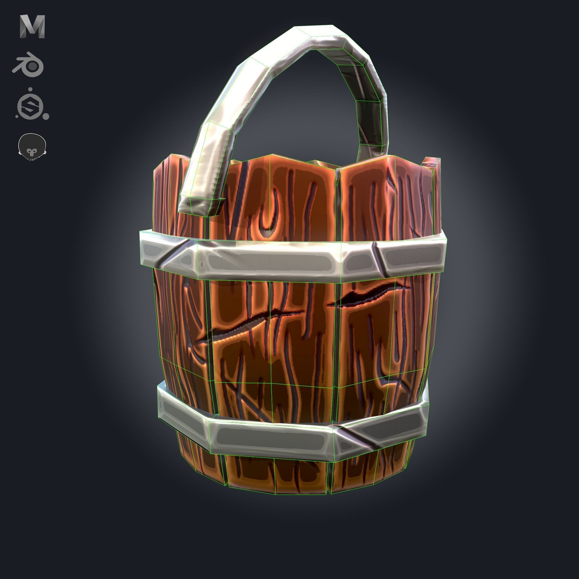 Stylized Medieval Bucket - PBR Game Ready Low-poly 3D model_6