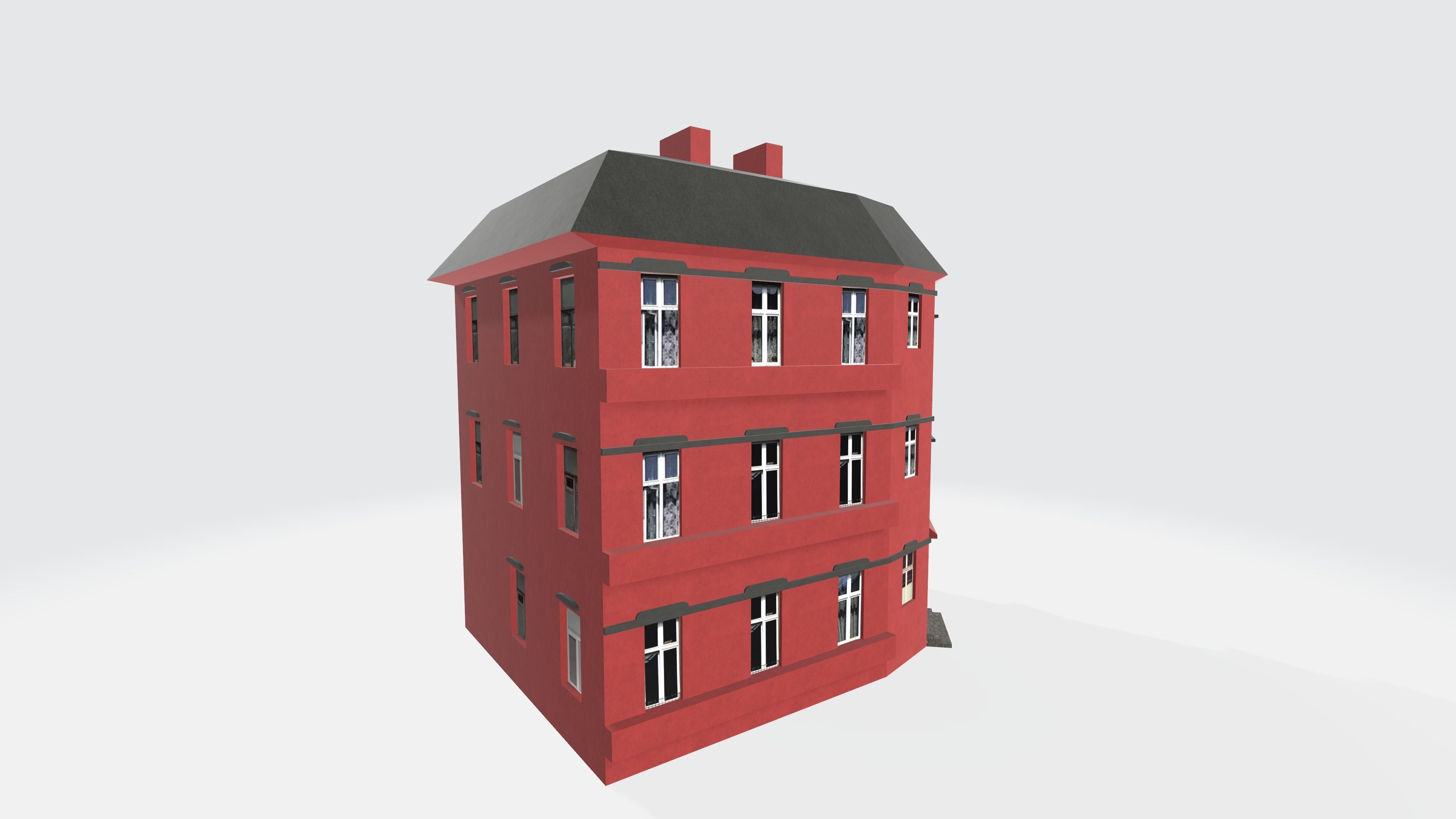 Red townhouse 3D model Free 3D model_1