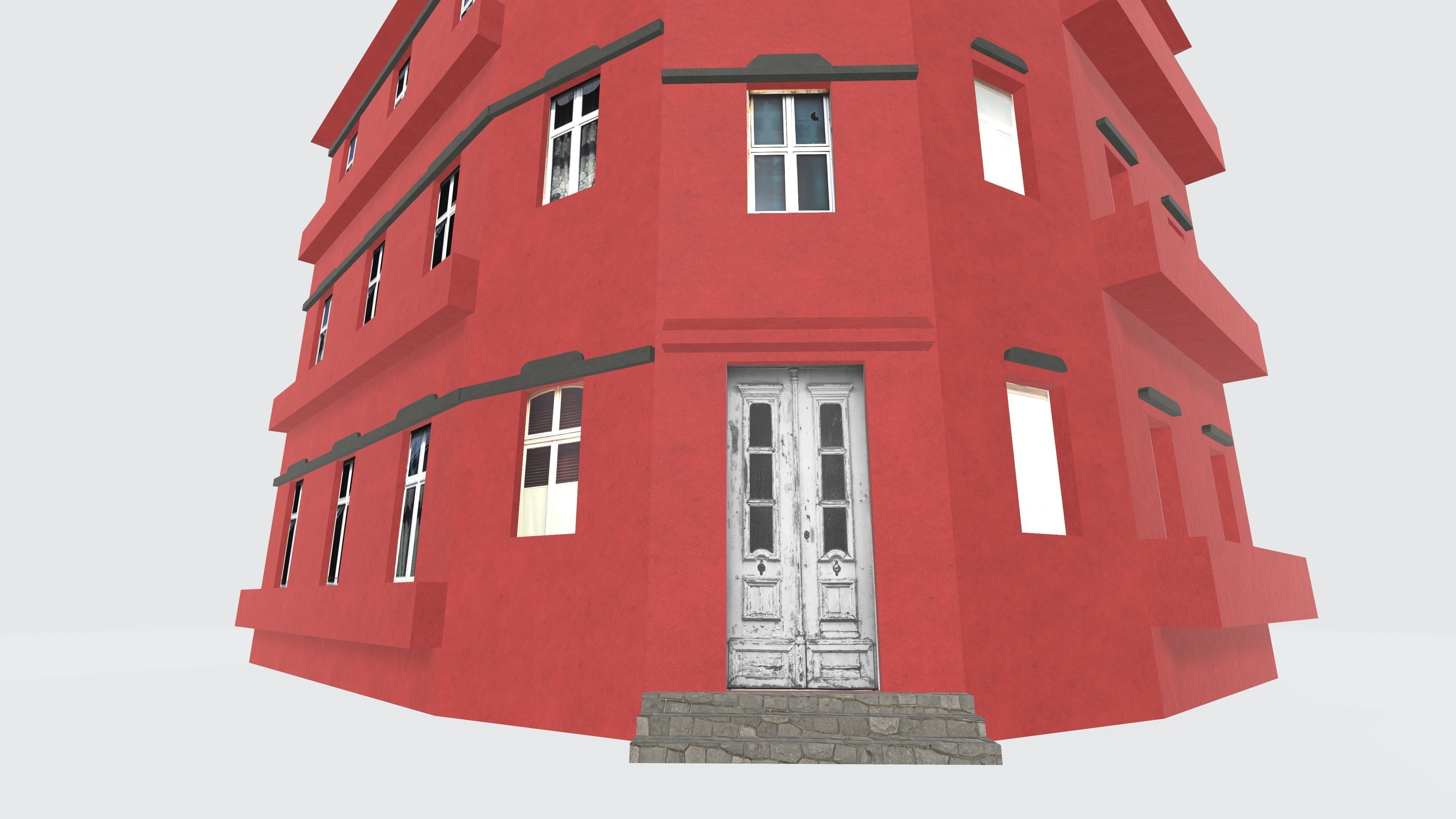 Red townhouse 3D model Free 3D model_3