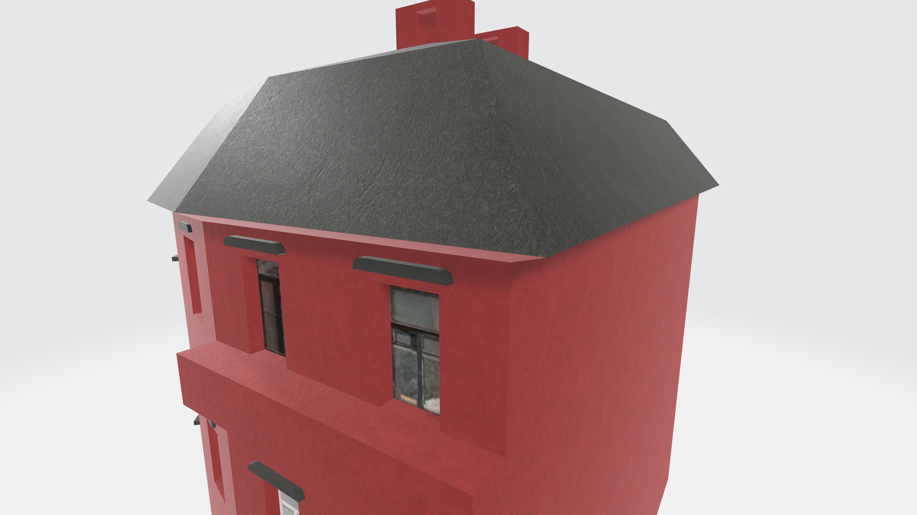 Red townhouse 3D model Free 3D model_5