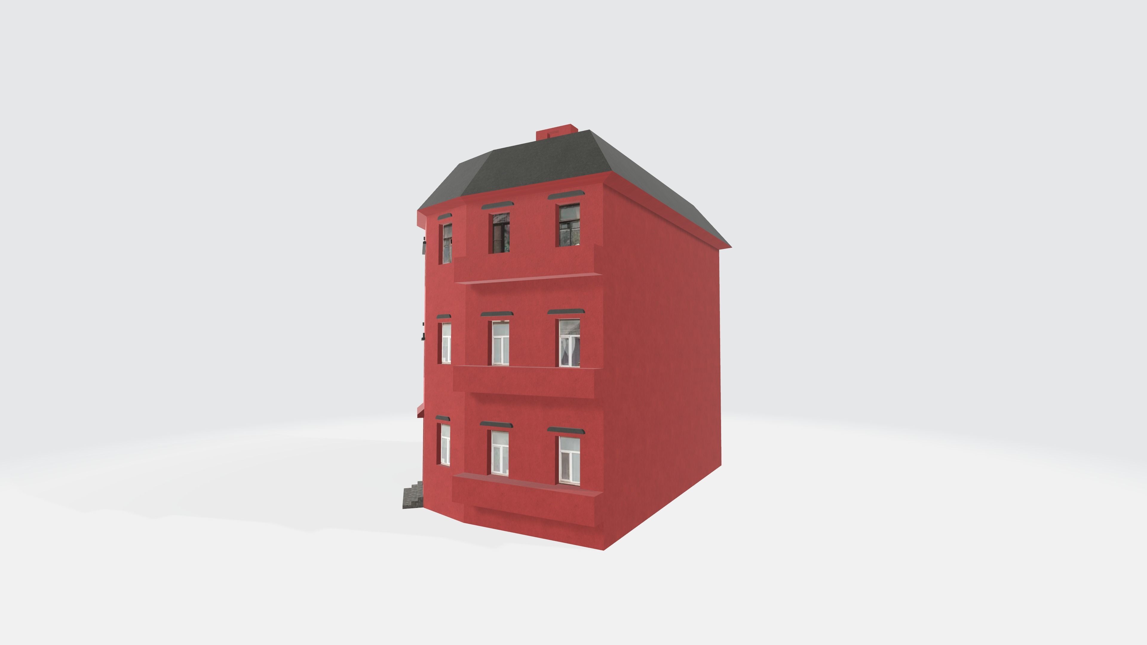 Red townhouse 3D model Free 3D model_2