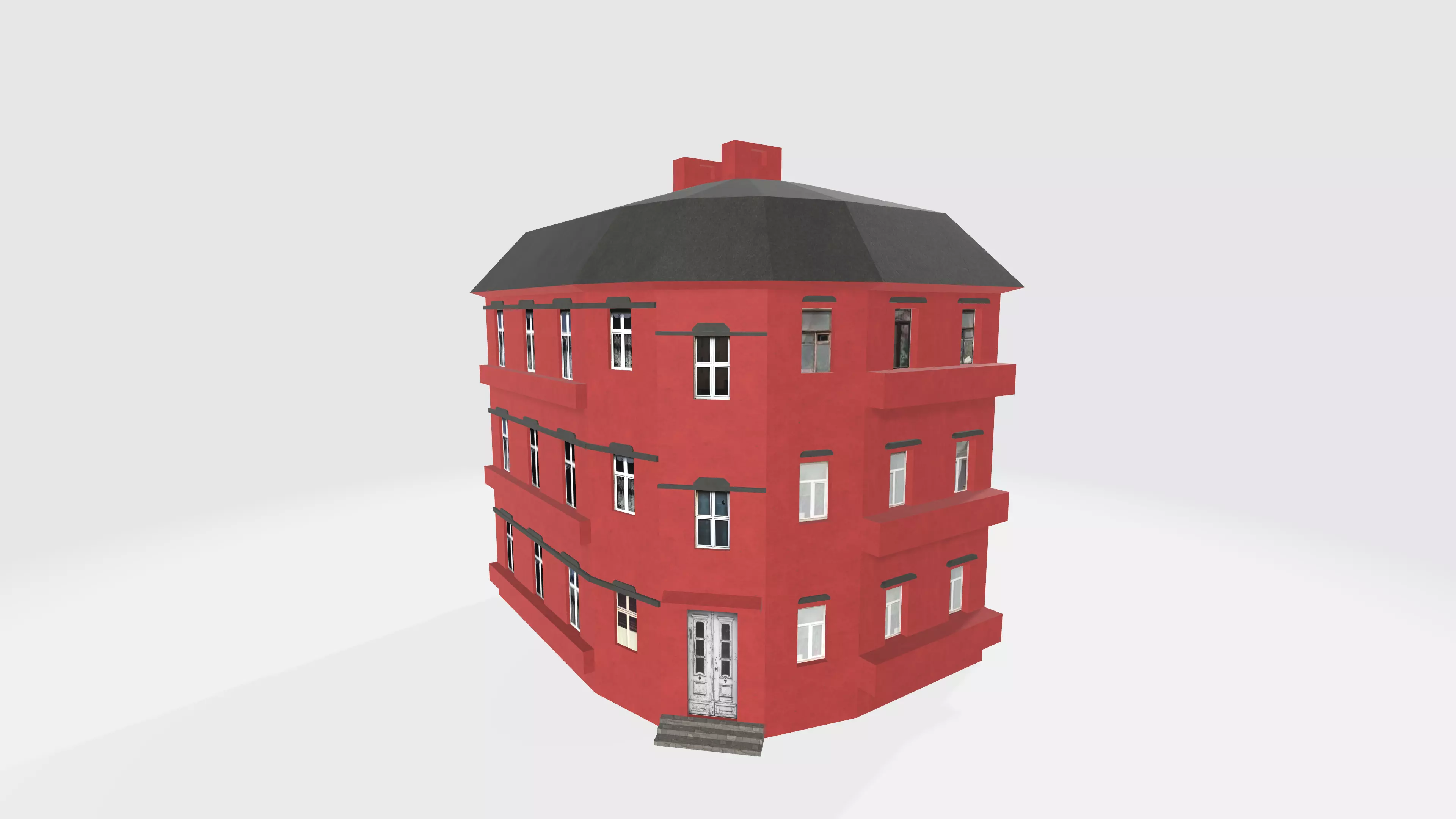 Red townhouse 3D model Free 3D model_0