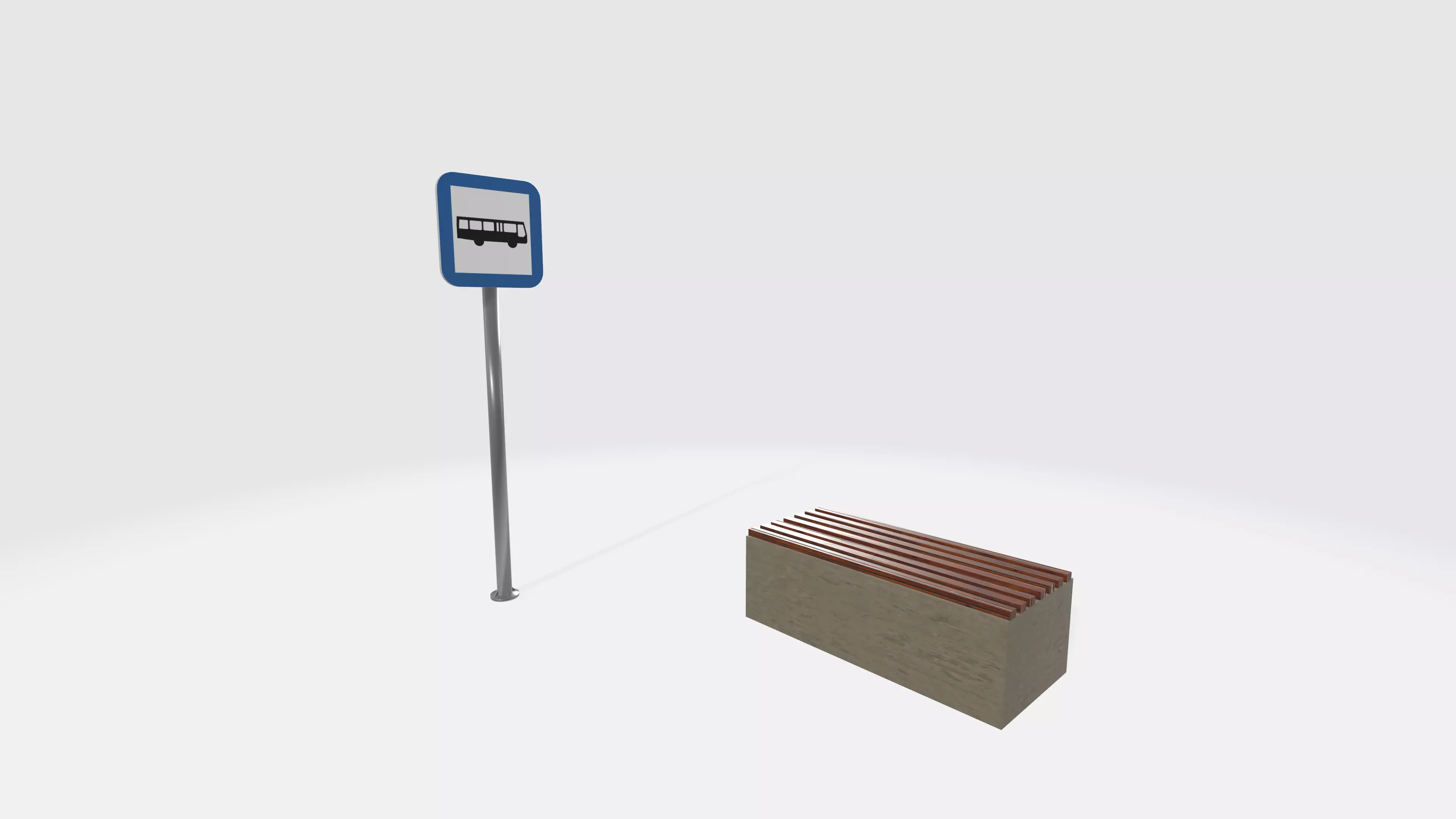 Bus stop bench and sign informing 3d model Free low-poly 3D model_0