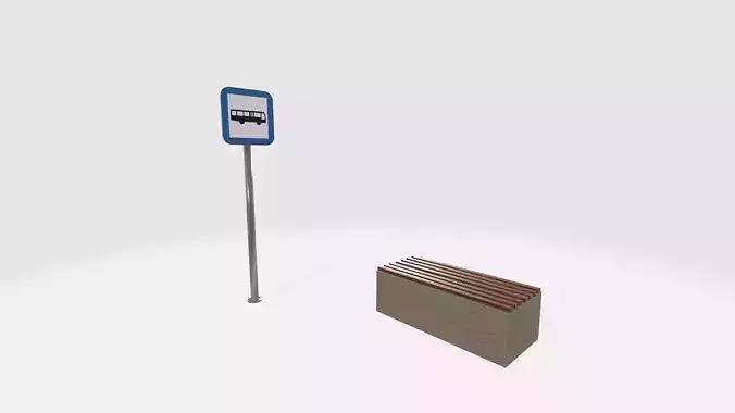 Bus stop bench and sign informing 3d model