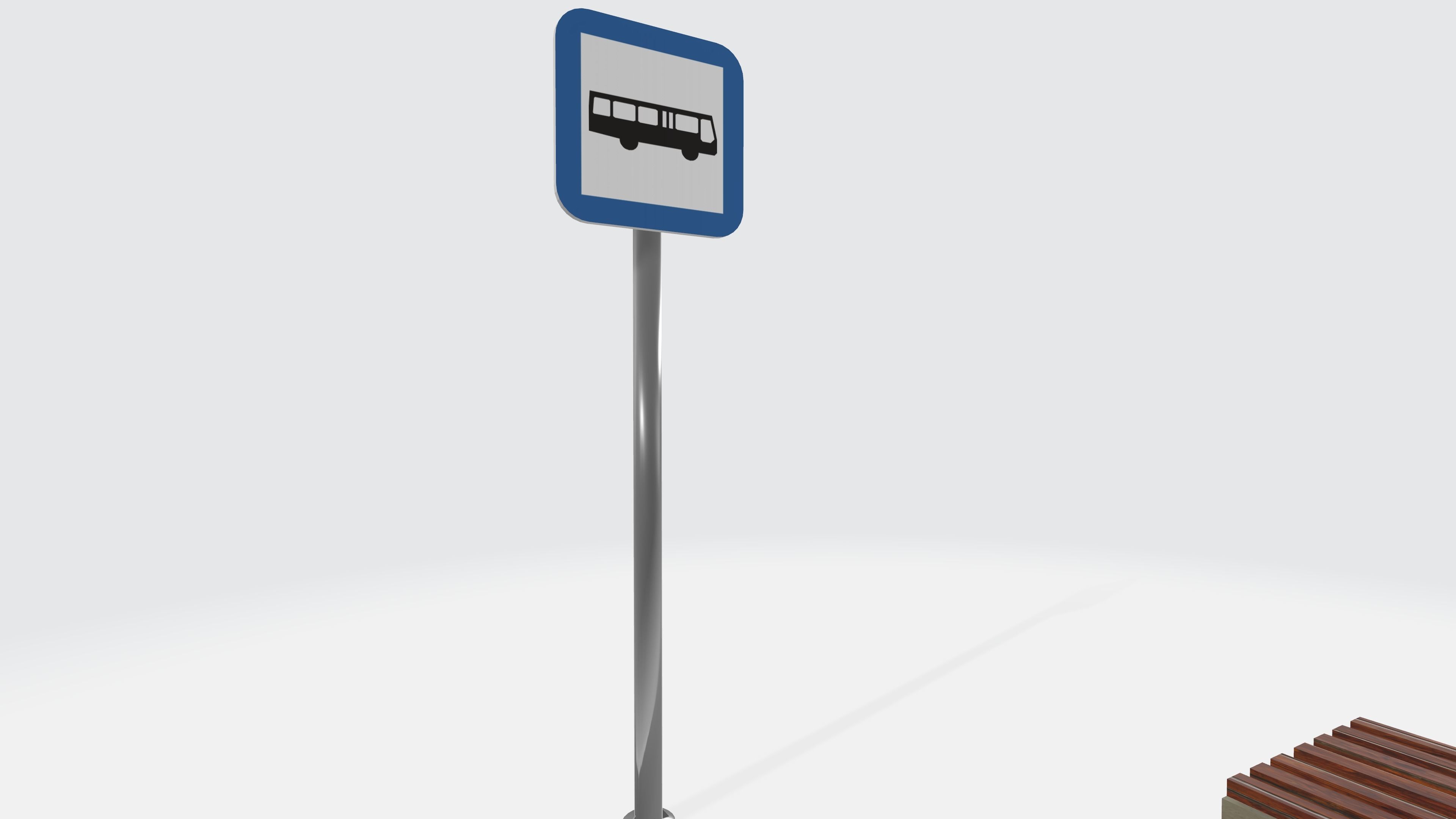 Bus stop bench and sign informing 3d model Free low-poly 3D model_3