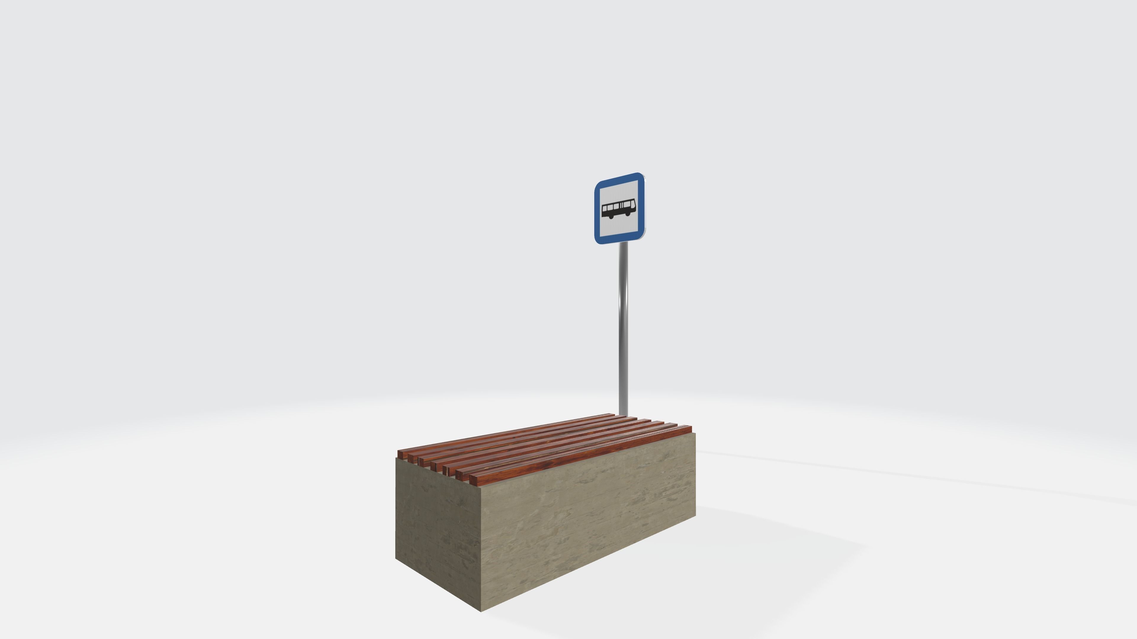 Bus stop bench and sign informing 3d model Free low-poly 3D model_1