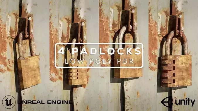 4 Rusty Padlocks Low-poly 3D model