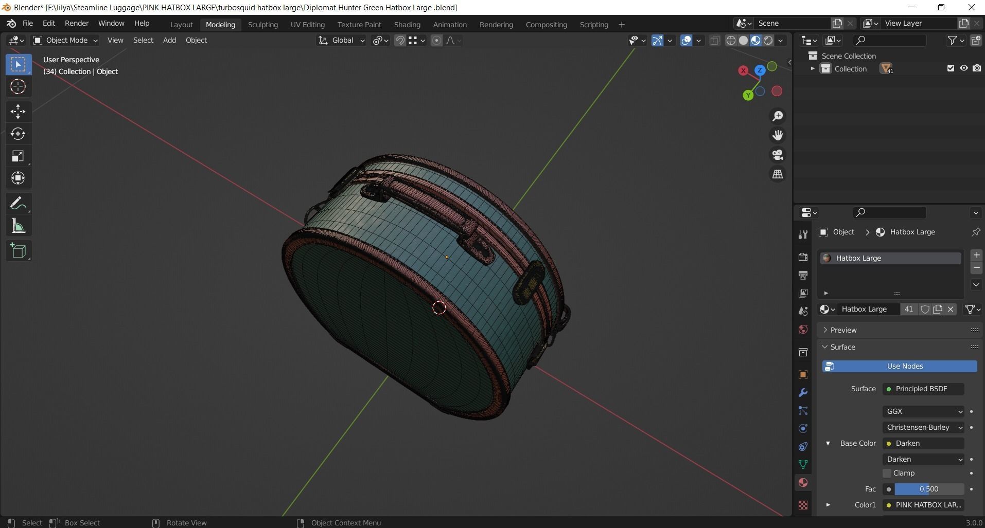 Steamline Diplomat Hunter Green Hatbox Large 3D model_9