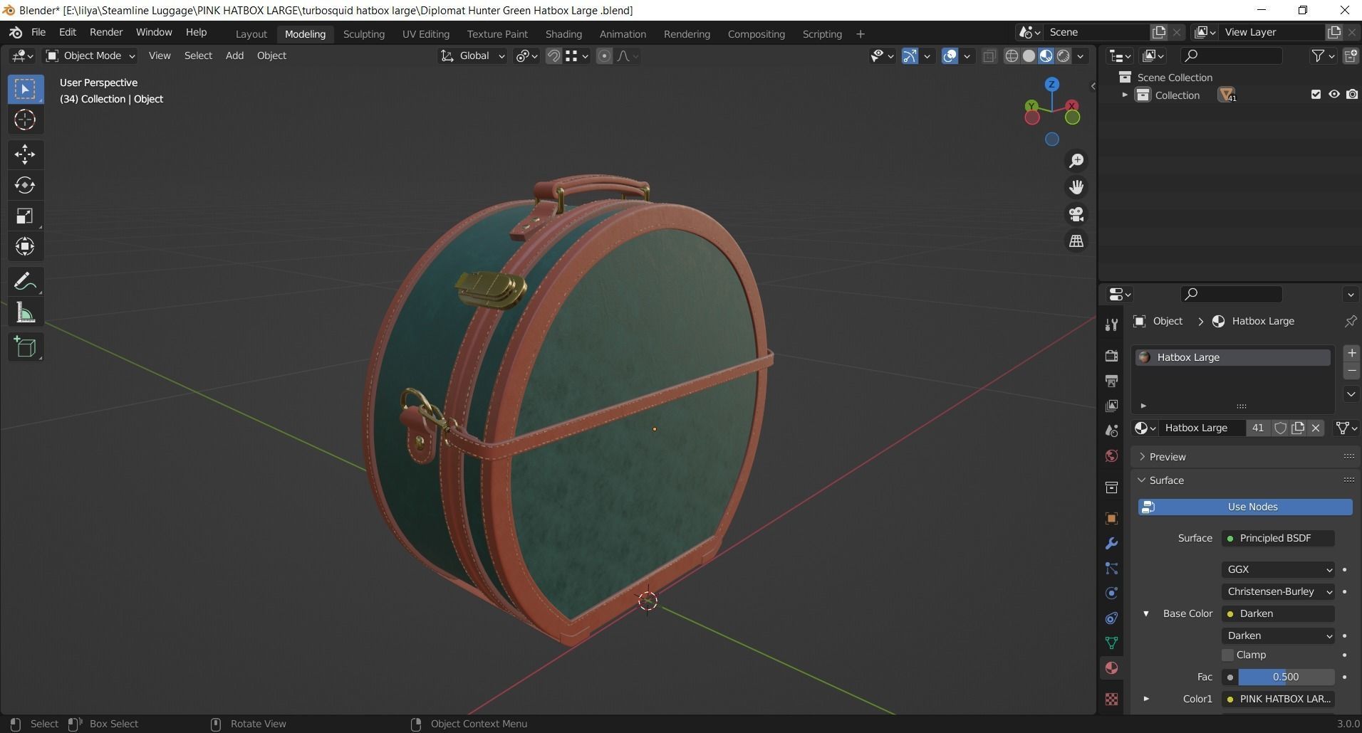 Steamline Diplomat Hunter Green Hatbox Large 3D model_8