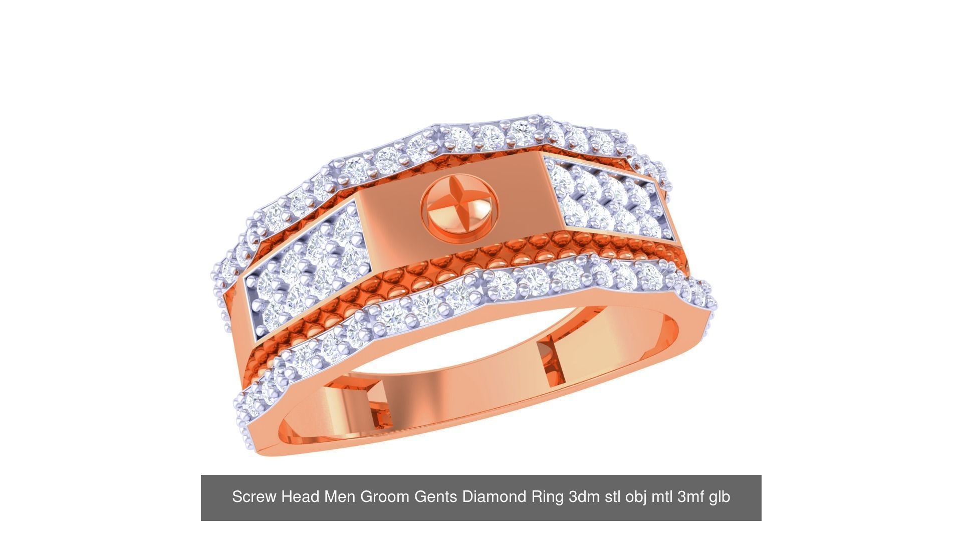 100 Men Groom Gents Diamond Ring 3dm stl obj mtl 3mf details 3D Model Collection_47