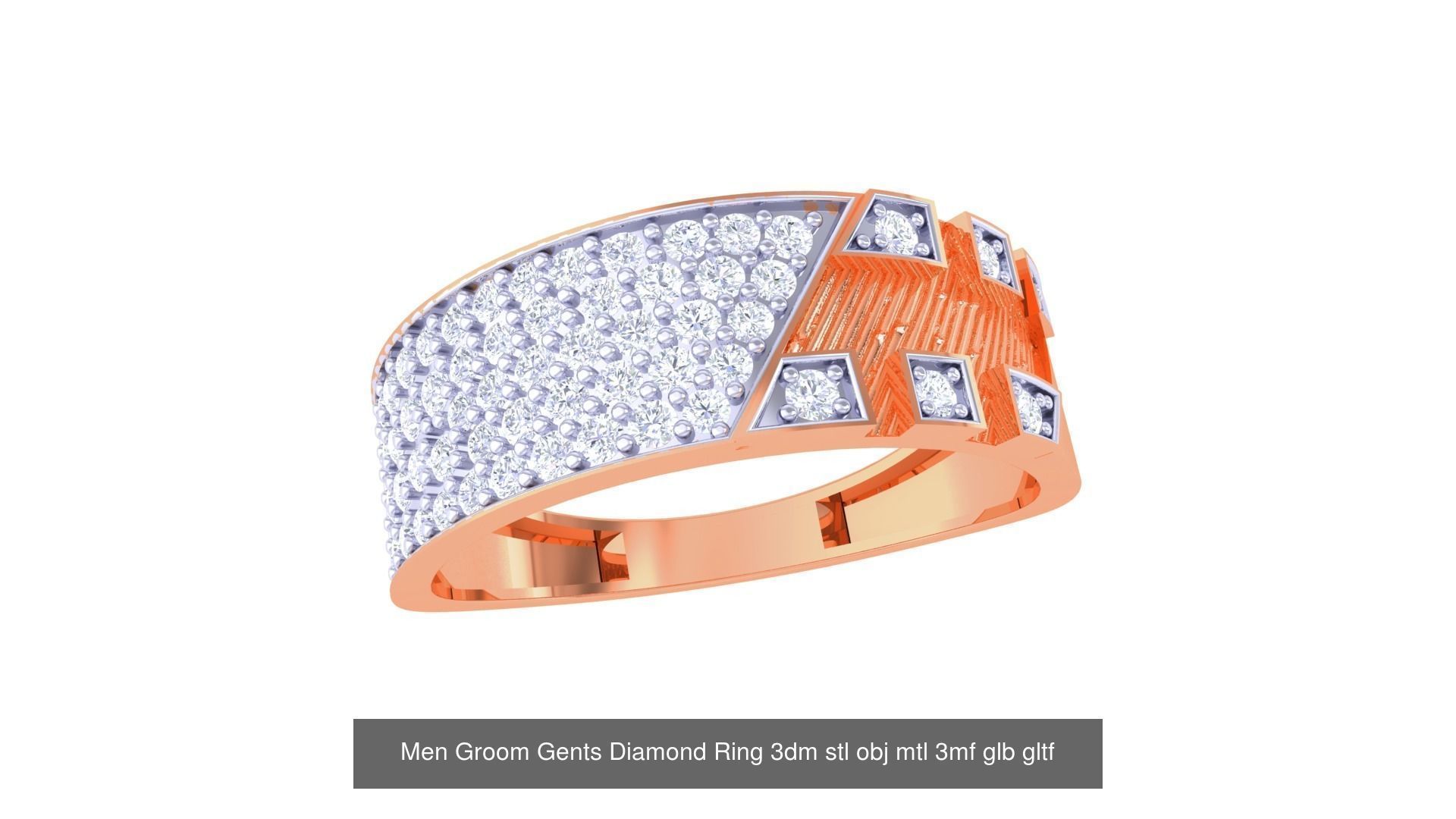 100 Men Groom Gents Diamond Ring 3dm stl obj mtl 3mf details 3D Model Collection_58