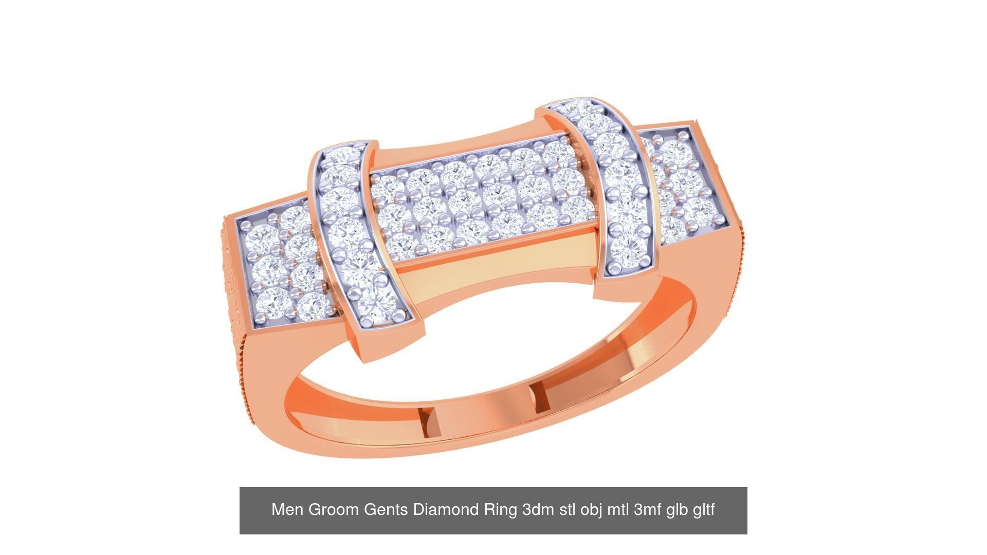 100 Men Groom Gents Diamond Ring 3dm stl obj mtl 3mf details 3D Model Collection_55