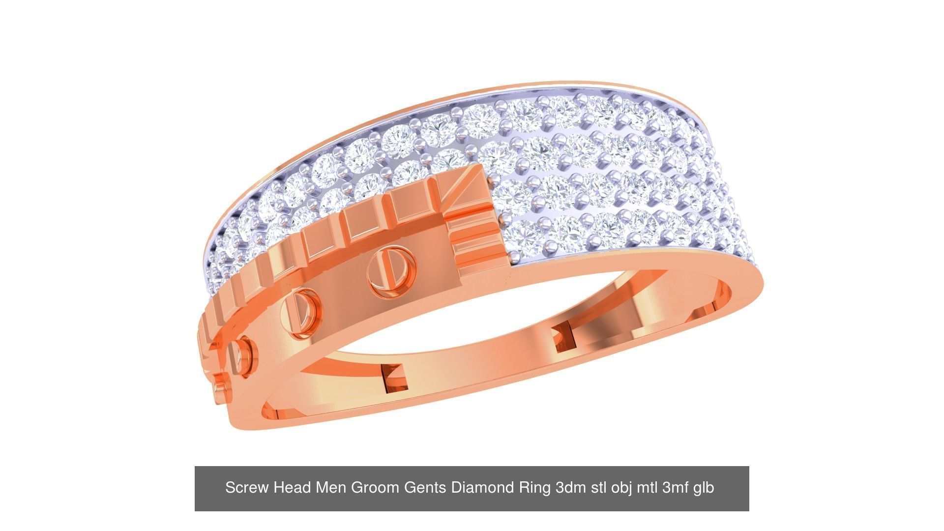 100 Men Groom Gents Diamond Ring 3dm stl obj mtl 3mf details 3D Model Collection_92