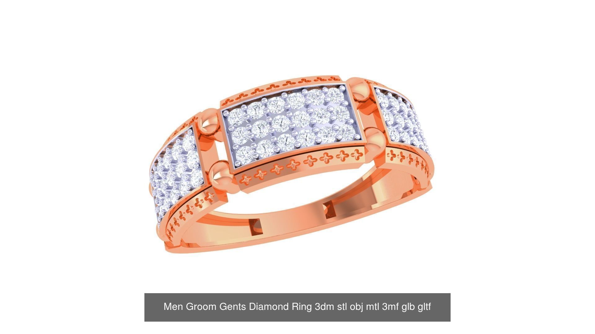 100 Men Groom Gents Diamond Ring 3dm stl obj mtl 3mf details 3D Model Collection_105