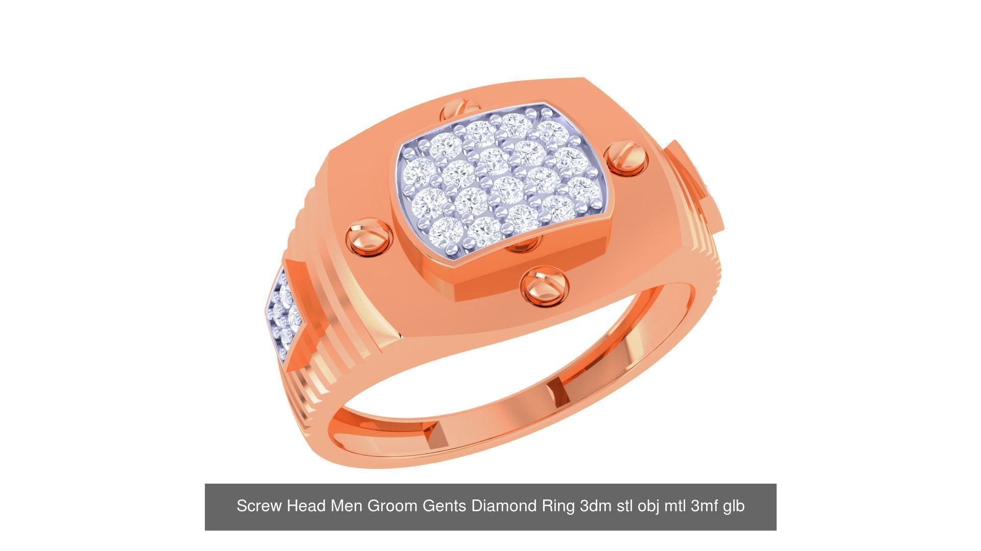 100 Men Groom Gents Diamond Ring 3dm stl obj mtl 3mf details 3D Model Collection_77