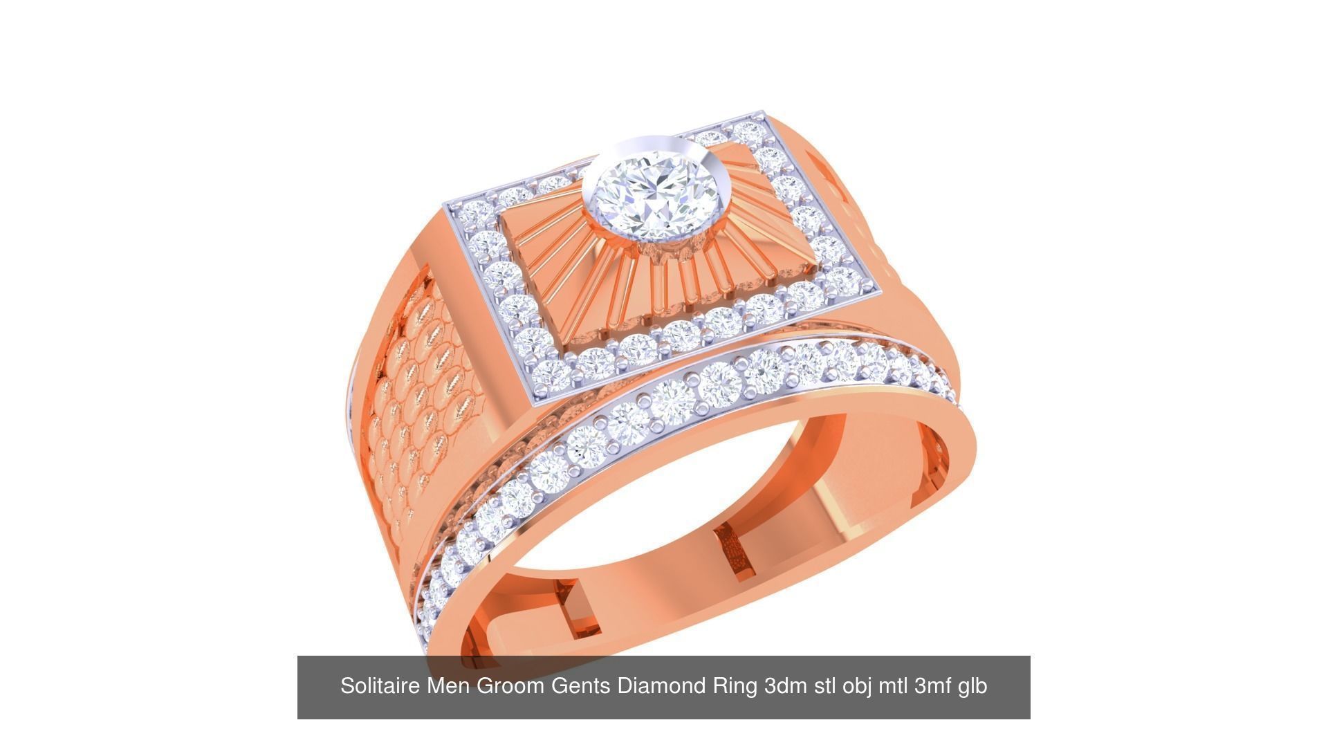 100 Men Groom Gents Diamond Ring 3dm stl obj mtl 3mf details 3D Model Collection_86