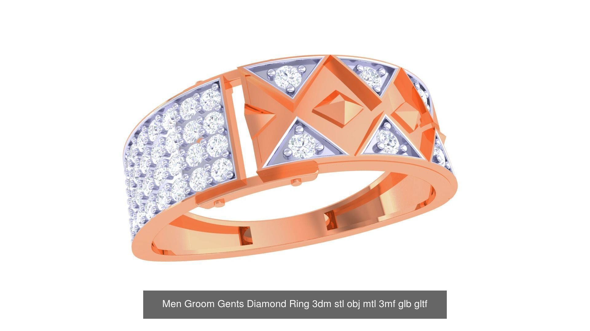 100 Men Groom Gents Diamond Ring 3dm stl obj mtl 3mf details 3D Model Collection_57