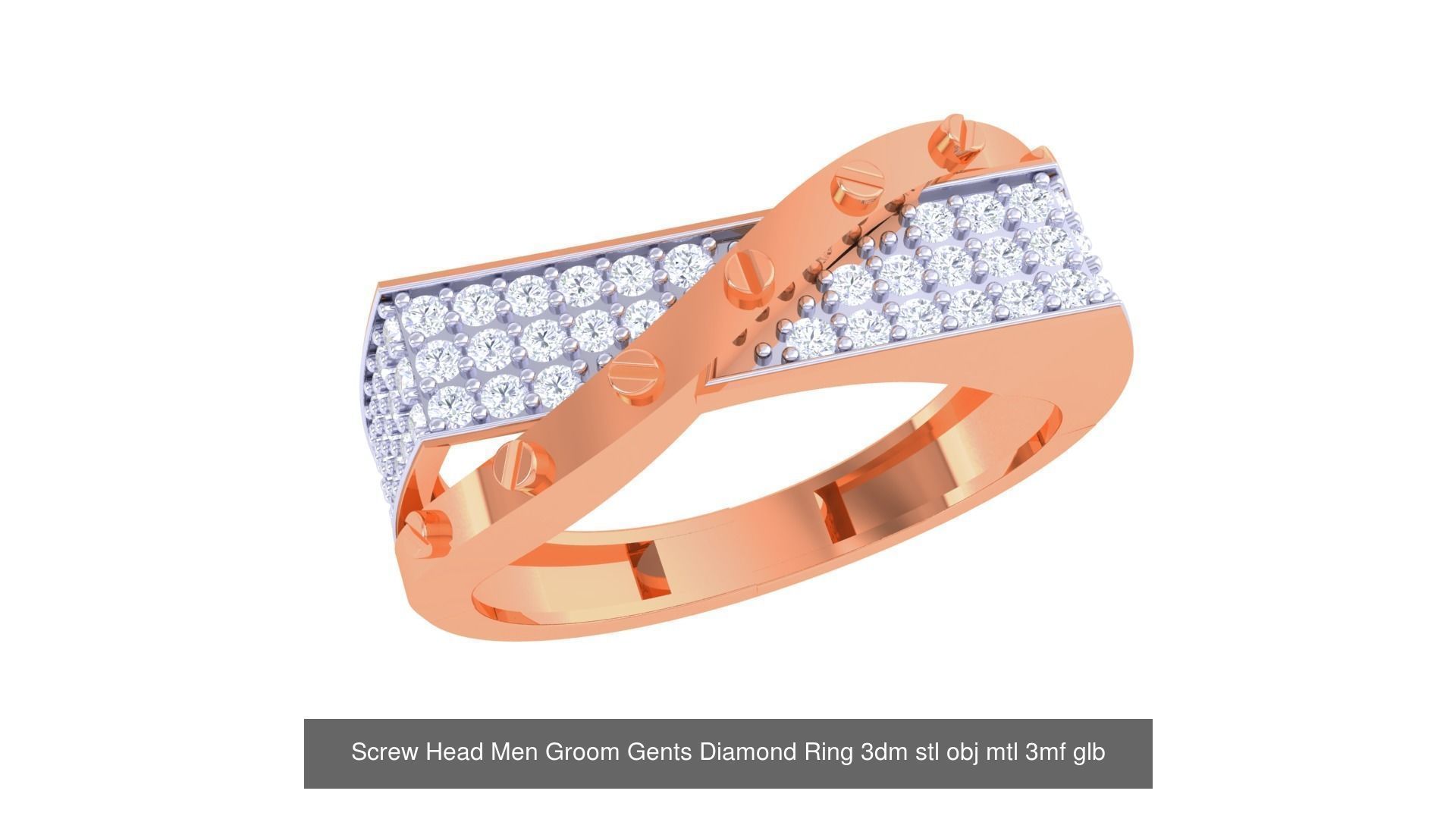 100 Men Groom Gents Diamond Ring 3dm stl obj mtl 3mf details 3D Model Collection_96