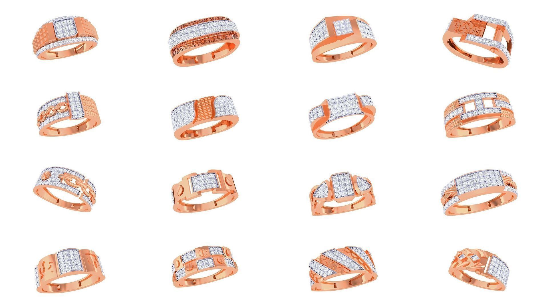 100 Men Groom Gents Diamond Ring 3dm stl obj mtl 3mf details 3D Model Collection_1