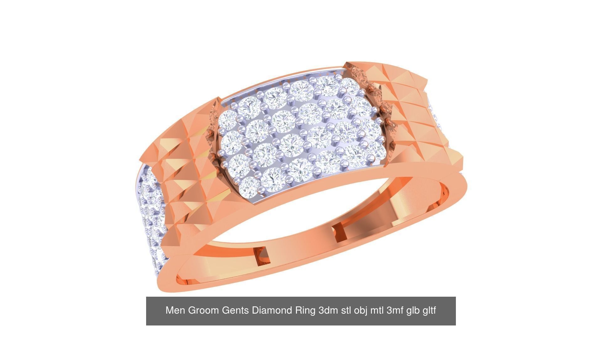 100 Men Groom Gents Diamond Ring 3dm stl obj mtl 3mf details 3D Model Collection_56