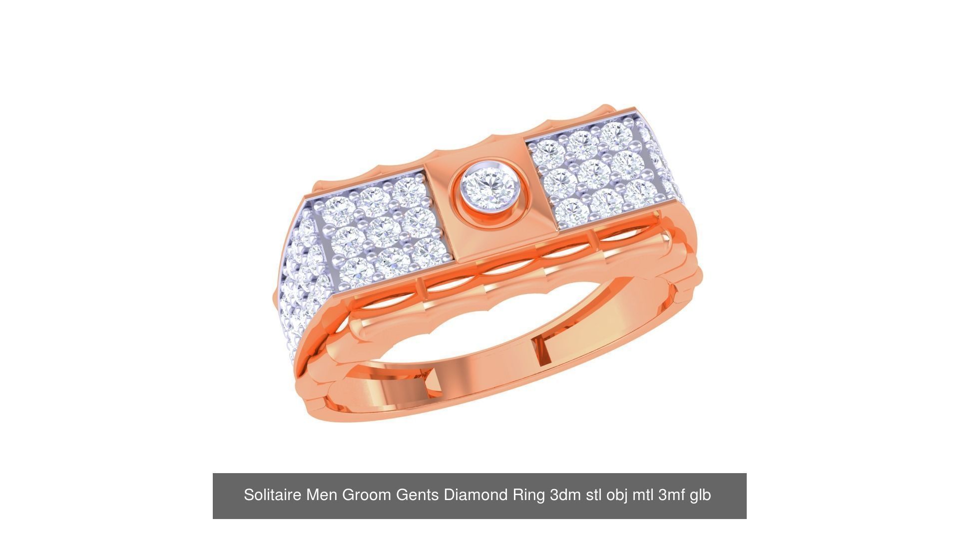 100 Men Groom Gents Diamond Ring 3dm stl obj mtl 3mf details 3D Model Collection_44