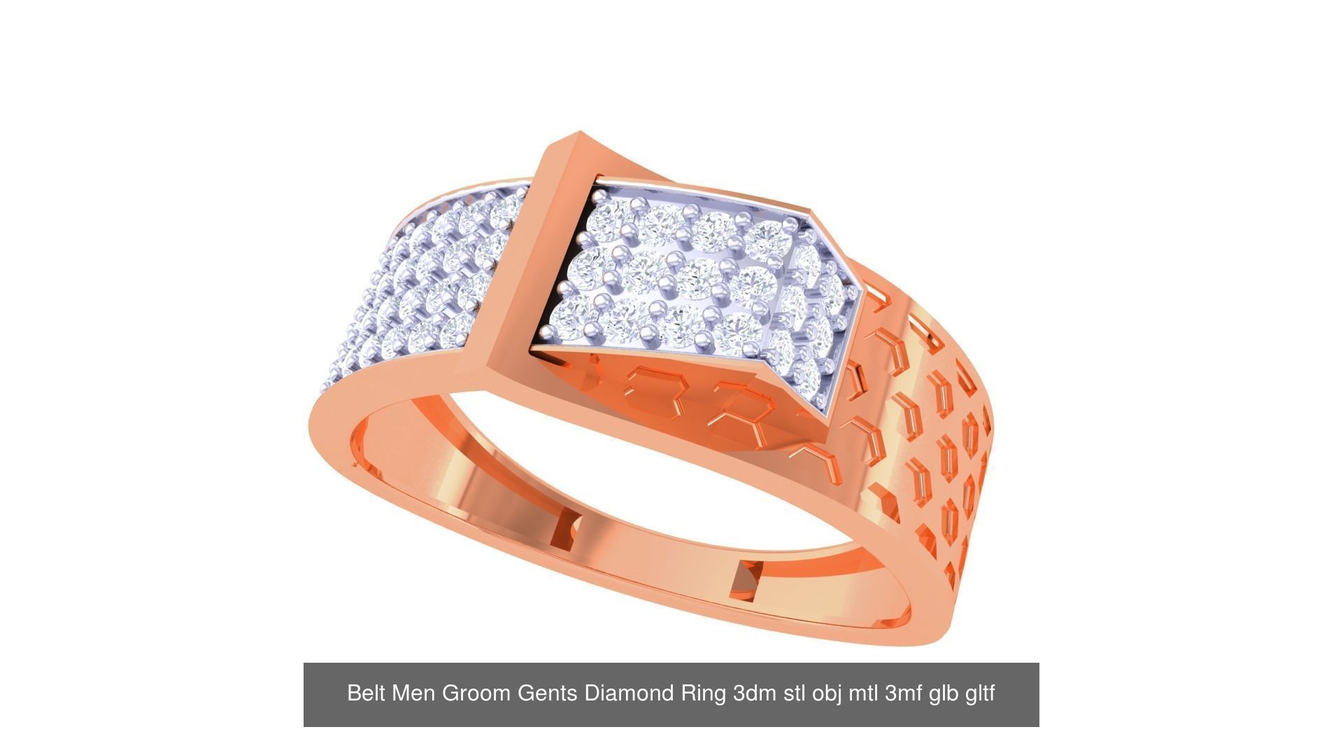 100 Men Groom Gents Diamond Ring 3dm stl obj mtl 3mf details 3D Model Collection_95