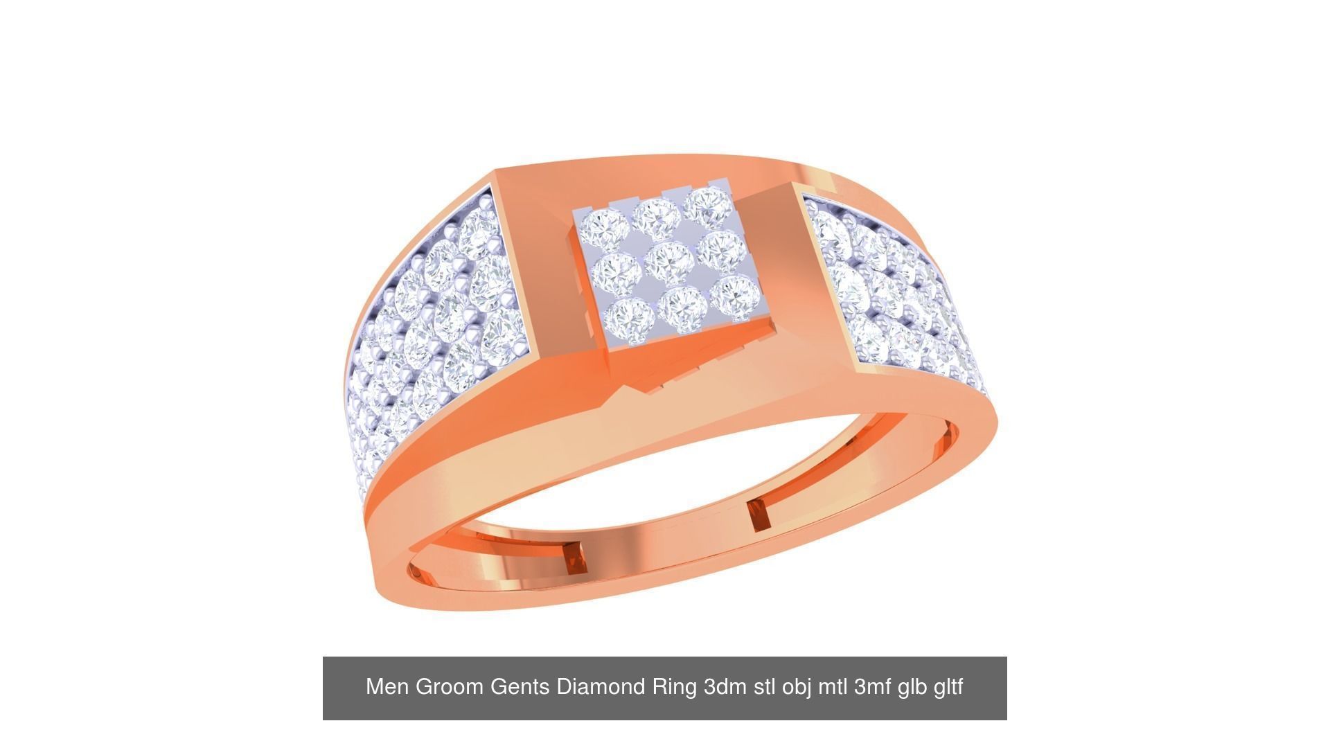 100 Men Groom Gents Diamond Ring 3dm stl obj mtl 3mf details 3D Model Collection_8