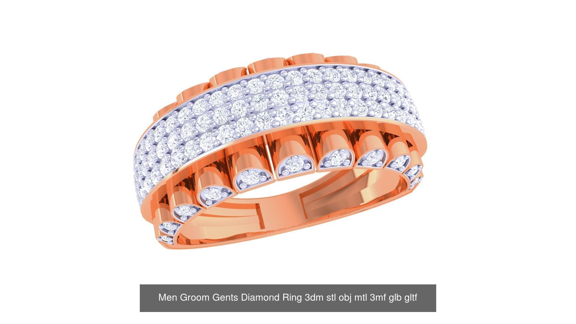 100 Men Groom Gents Diamond Ring 3dm stl obj mtl 3mf details 3D Model Collection_33