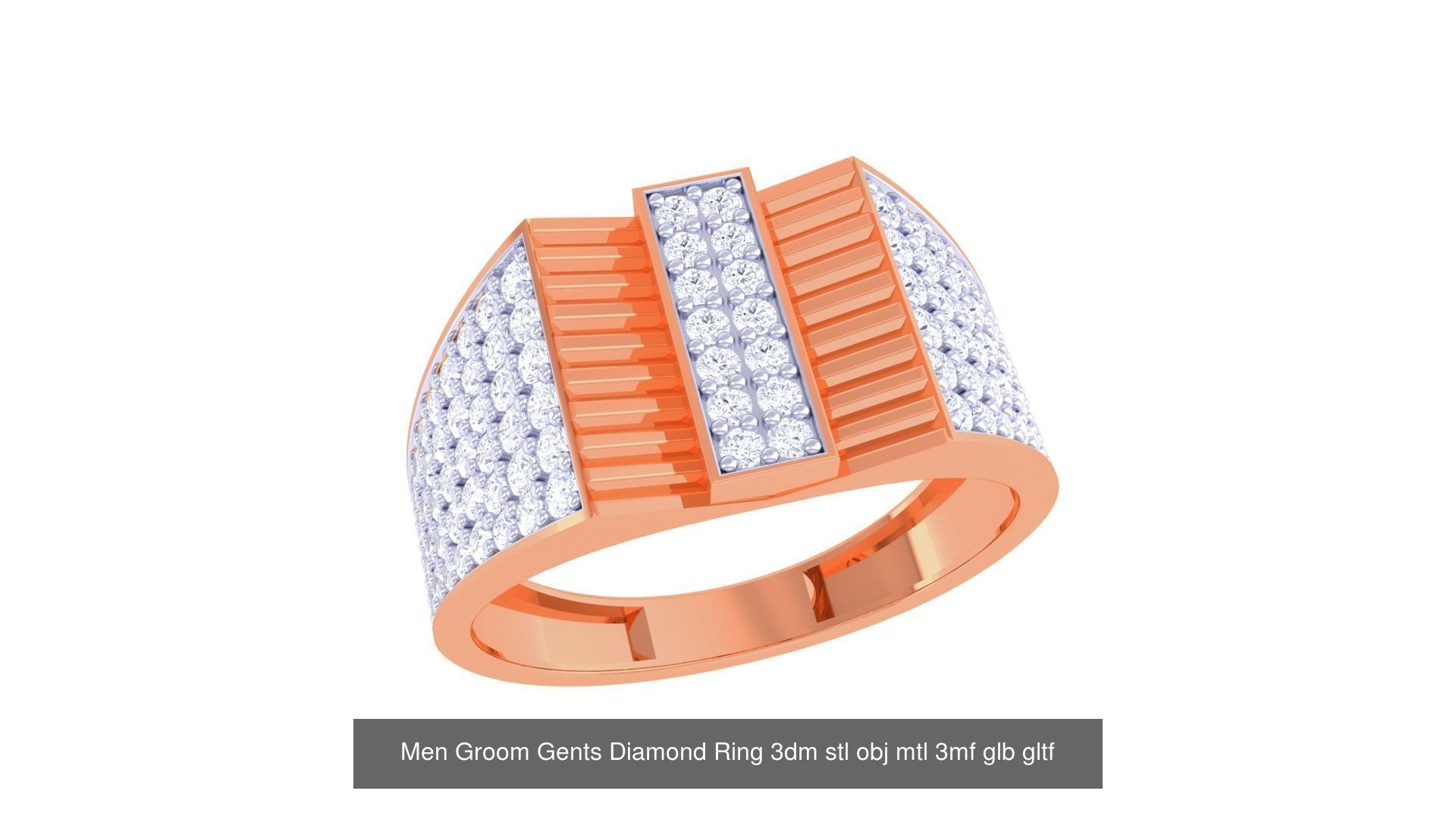 100 Men Groom Gents Diamond Ring 3dm stl obj mtl 3mf details 3D Model Collection_51