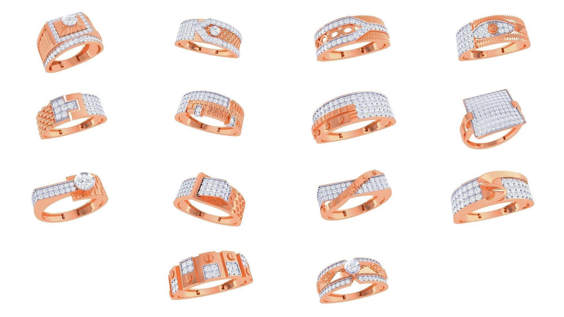 100 Men Groom Gents Diamond Ring 3dm stl obj mtl 3mf details 3D Model Collection_5
