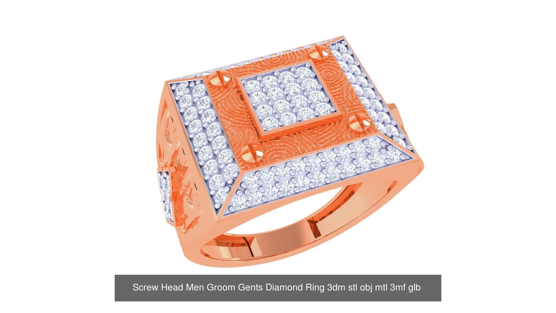 100 Men Groom Gents Diamond Ring 3dm stl obj mtl 3mf details 3D Model Collection_70