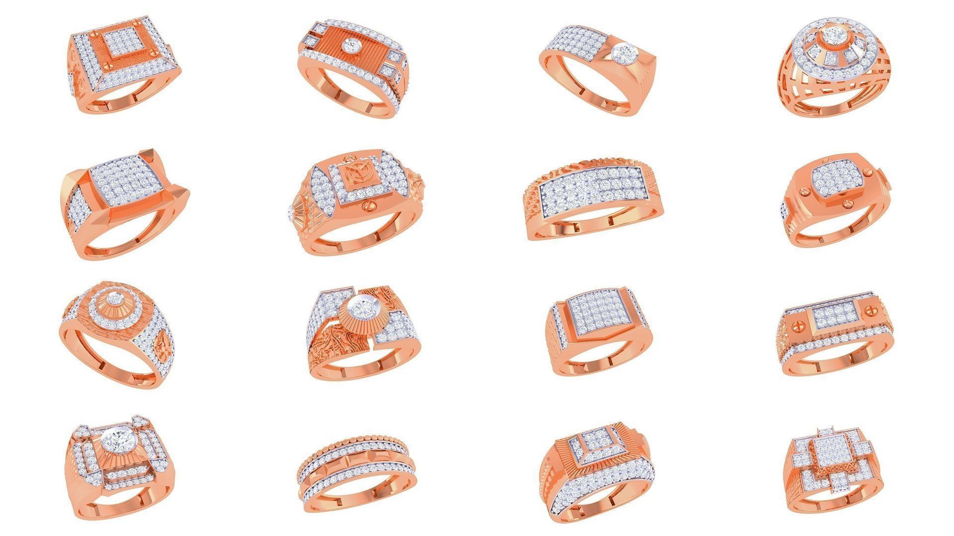 100 Men Groom Gents Diamond Ring 3dm stl obj mtl 3mf details 3D Model Collection_4