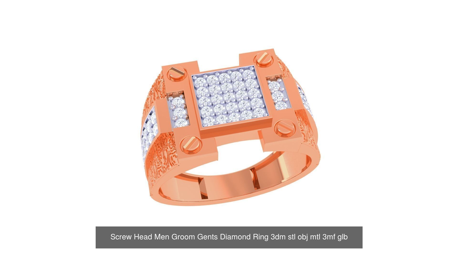 100 Men Groom Gents Diamond Ring 3dm stl obj mtl 3mf details 3D Model Collection_34