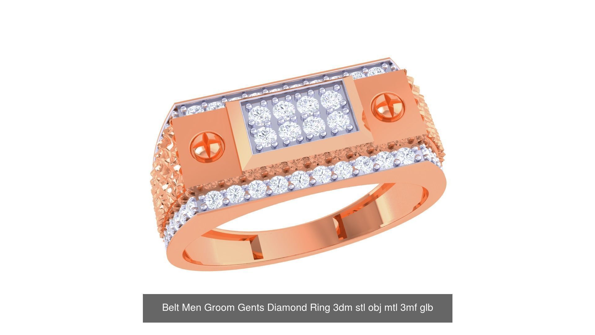 100 Men Groom Gents Diamond Ring 3dm stl obj mtl 3mf details 3D Model Collection_81