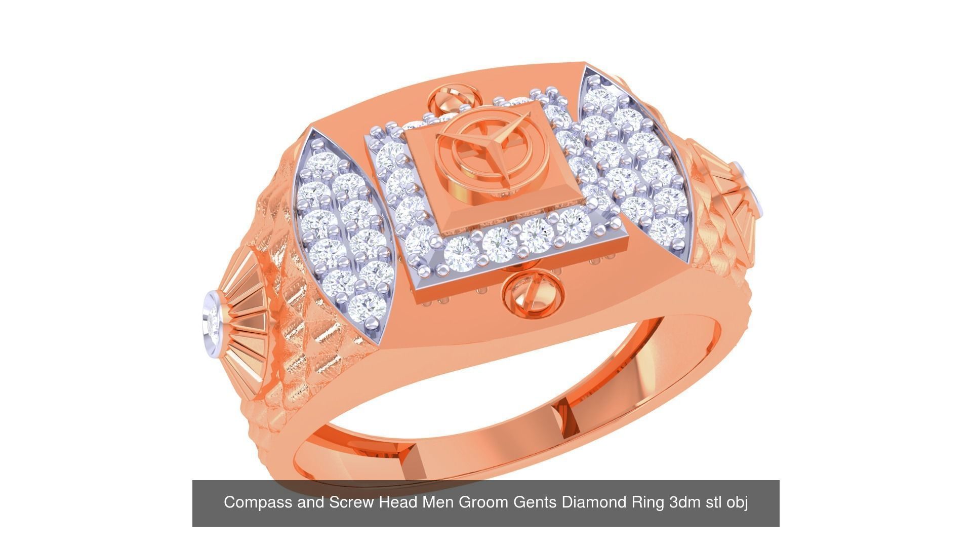 100 Men Groom Gents Diamond Ring 3dm stl obj mtl 3mf details 3D Model Collection_75