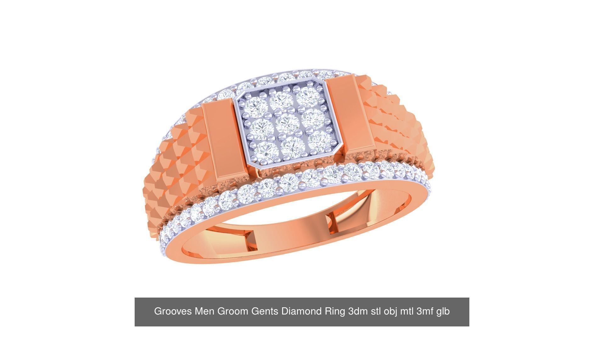 100 Men Groom Gents Diamond Ring 3dm stl obj mtl 3mf details 3D Model Collection_6