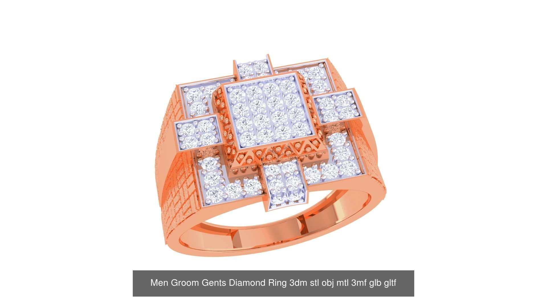 100 Men Groom Gents Diamond Ring 3dm stl obj mtl 3mf details 3D Model Collection_85