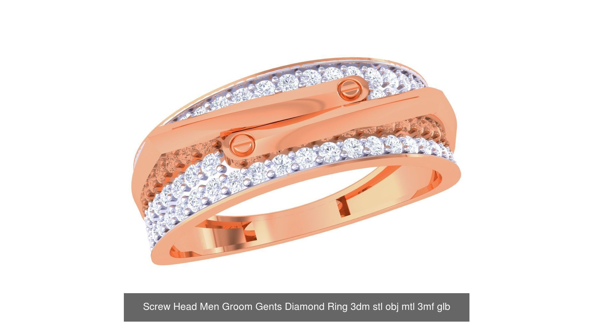 100 Men Groom Gents Diamond Ring 3dm stl obj mtl 3mf details 3D Model Collection_59