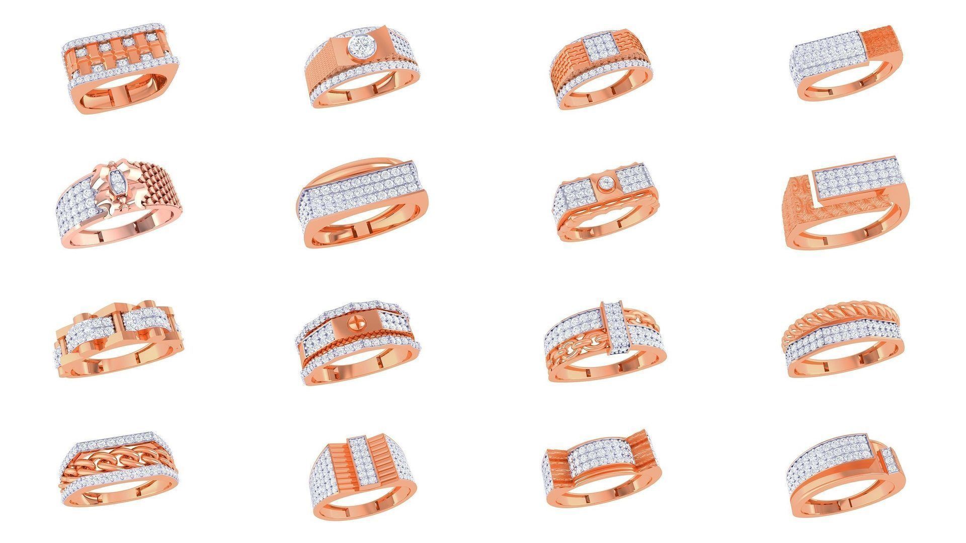 100 Men Groom Gents Diamond Ring 3dm stl obj mtl 3mf details 3D Model Collection_3