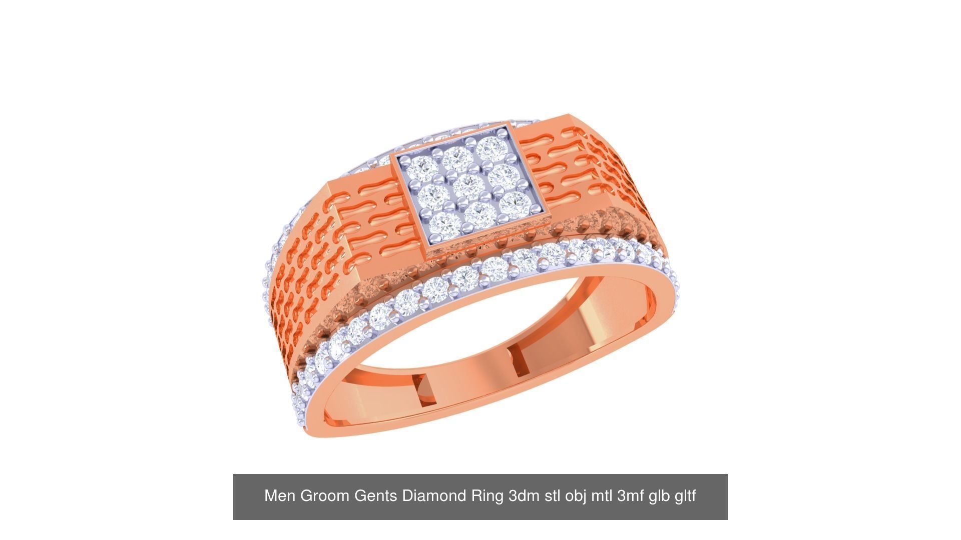 100 Men Groom Gents Diamond Ring 3dm stl obj mtl 3mf details 3D Model Collection_40