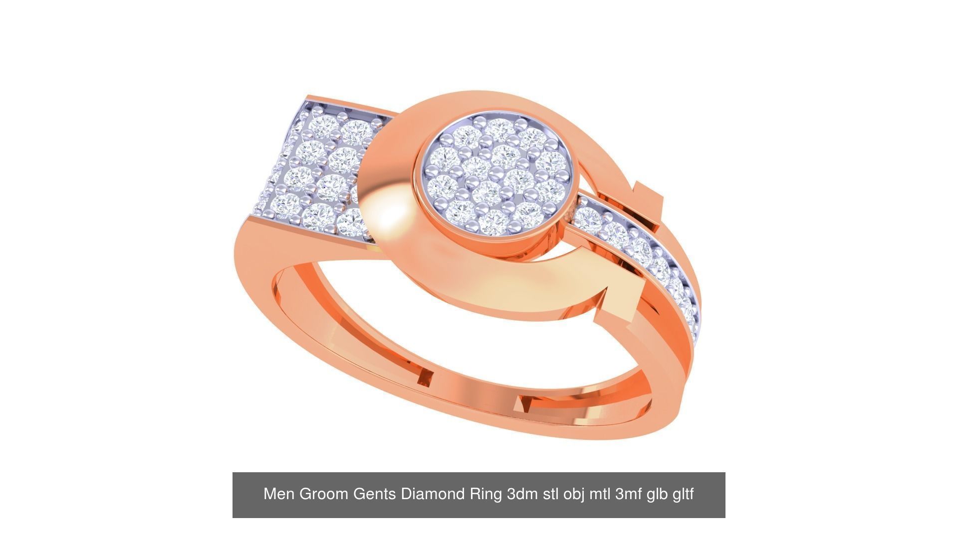 100 Men Groom Gents Diamond Ring 3dm stl obj mtl 3mf details 3D Model Collection_31
