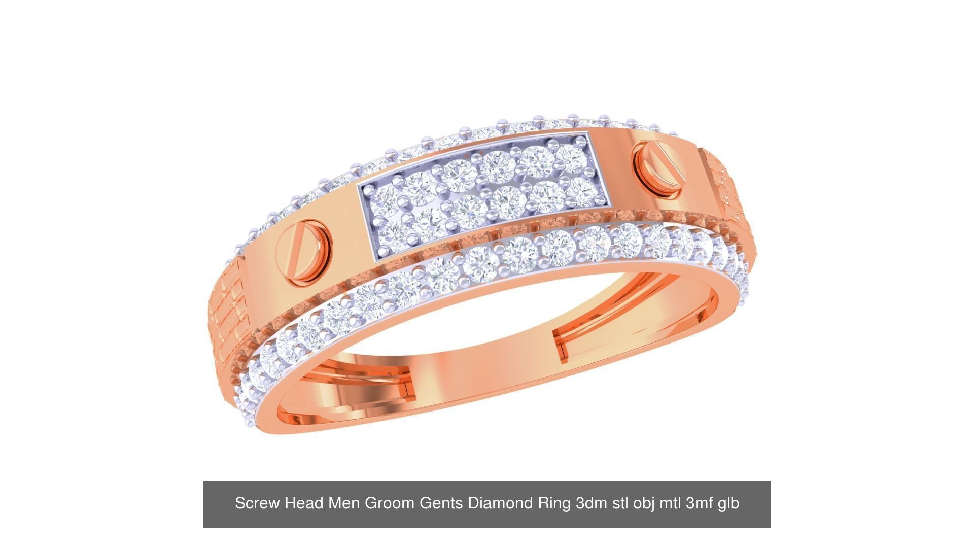 100 Men Groom Gents Diamond Ring 3dm stl obj mtl 3mf details 3D Model Collection_61