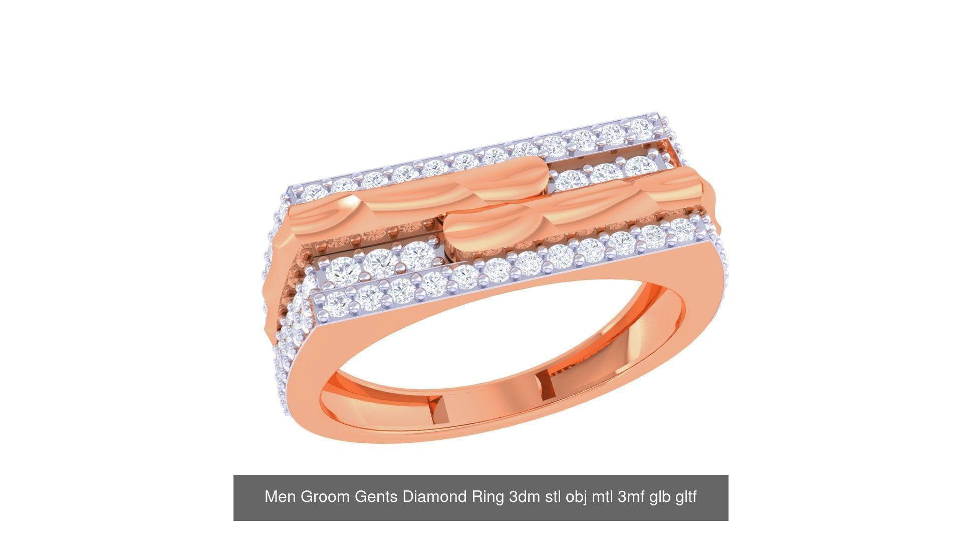 100 Men Groom Gents Diamond Ring 3dm stl obj mtl 3mf details 3D Model Collection_24