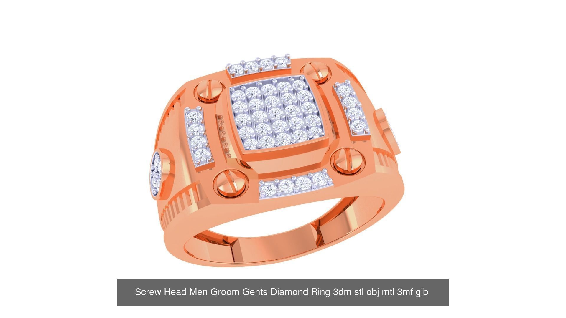 100 Men Groom Gents Diamond Ring 3dm stl obj mtl 3mf details 3D Model Collection_63