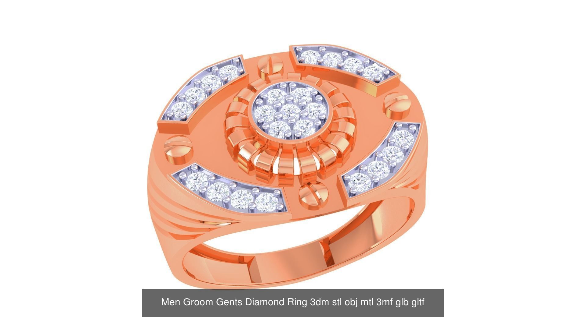 100 Men Groom Gents Diamond Ring 3dm stl obj mtl 3mf details 3D Model Collection_66