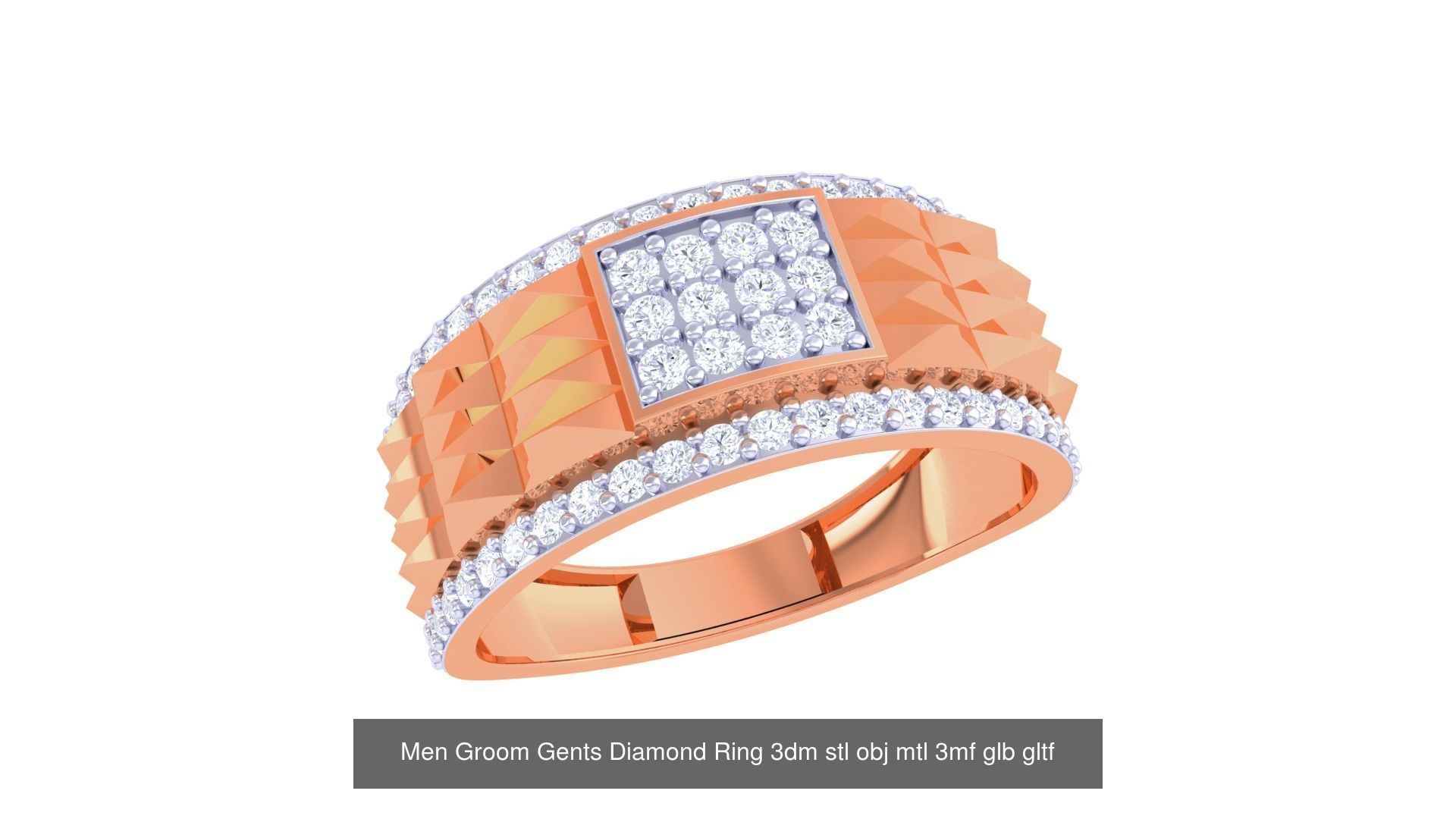 100 Men Groom Gents Diamond Ring 3dm stl obj mtl 3mf details 3D Model Collection_27